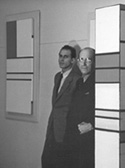 Mondrian with Harry Holtzman, in Holtzman's studio. Photograph by Fritz Glarner, 1940.