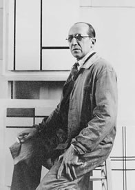 Mondrian in his studio at 26 Ave Du Depart. Photograph by Albert Gallatin. June 1934